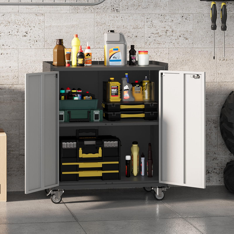 Rolling Tool Cabinet - Heavy Duty Metal Garage Storage Cabinet with Wheels, Adjustable Shelf & Locks, Tool Chest Cart for Warehouse Office Workshop Home Office - Grey