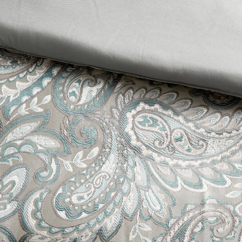 Ensemble de couette 12 pièces en satin de coton, bleu sarcelle, taille King, King Comforter + 11 Additional Pieces