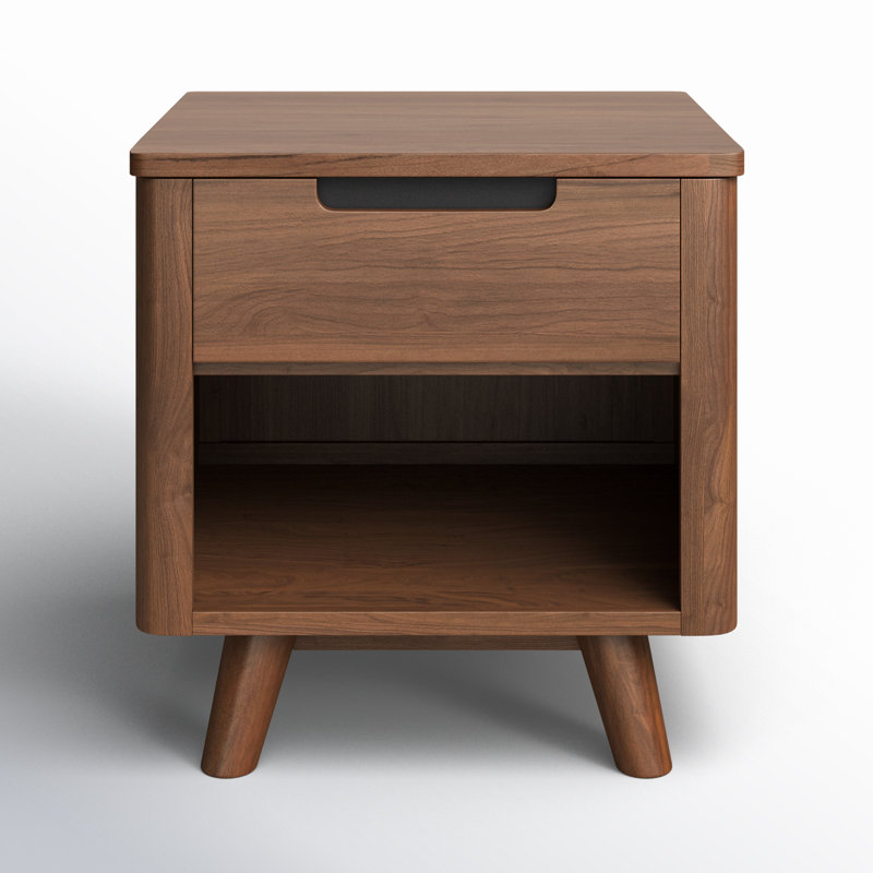 Walnut Mid-Century Modern 1-Drawer Nightstand with Shelf