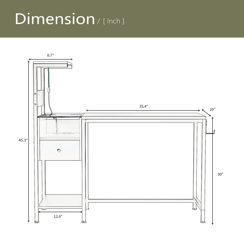 Bureau d'ordinateur avec prise de courant et tablettes de rangement, table d'écriture avec ports USB, station de travail pour bureau personnel