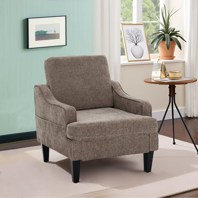 Modern Accent Chair For Bedroom Upholstered Reading Chair With Side Pockets Comfy Living Room Chairs Living Room Armchair For Office, Apartment ( Chenille)