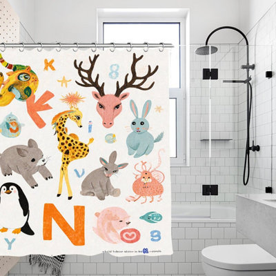 Rideaux de douche fantaisiste pour animaux et lettres, 71 x 71 po