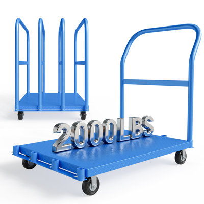 2000 lb Capacity Folding Platform Truck with Side Handrails and 5" Swivel Wheels, 37" x 24" All-Weather Heavy-Duty Dolly for Easy Storage