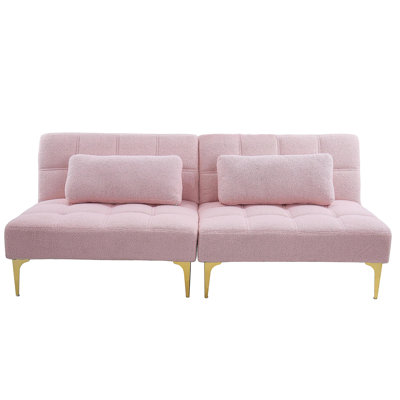 Coussin de canapé convertible de 71 pouces, pieds en métal doré, tissu en peluche (rose)