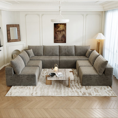 Canapé modulaire de 139,4 po, canapé modulaire surdimensionné en forme de U avec 4 fauteuils à siège moyen, ensemble de canapés en velours côtelé moelleux à siège profond moderne pour 8 personnes