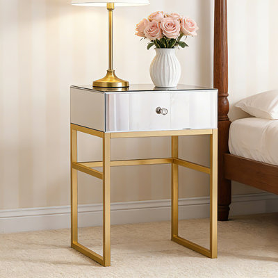 Mirrored Glass 1 Drawer Bedside Table