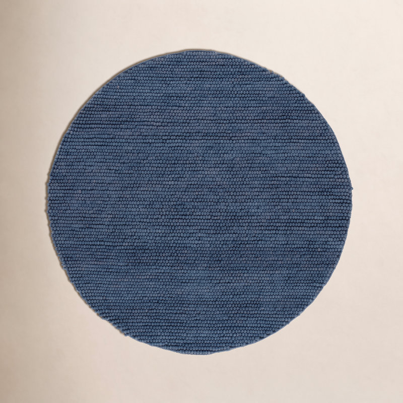 Tapis bleu marine en laine et en coton tissé à la main Amira, Rond 8 pi