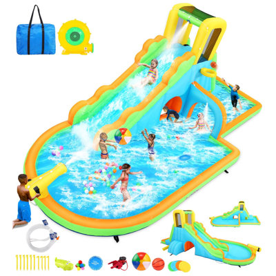 Water Bounce House With Slide, Inflatable Water Slides For Kids Backyard For Kids,Cave Adventure Water Slide With Pool/Climbing Wall/Splash Slides/Backyard Water Park Birthday Party Gifts