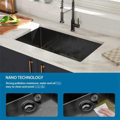 Gunmetal Black Kitchen Sink 30"X18"X10" - 16 Gauge Stainless Steel, With X-Shaped Drain And Noise Reduction Pad Undermount Quiet Environment Feature