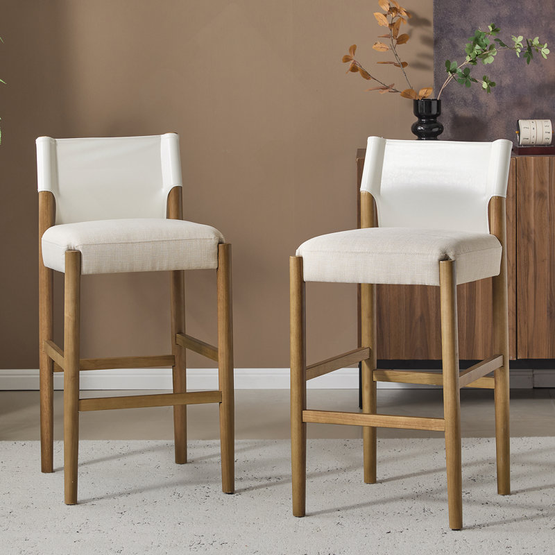 Ensemble de tabourets de bar en tissu noir d'inspiration Mid-Century, siège rembourré confortable avec structure en bois d'hévéa robuste pour une décoration intérieure élégante.