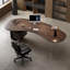 Bureau à 2 tiroirs brun noisette + bois massif courbé noir + acrylique + fer-52475290-52475287