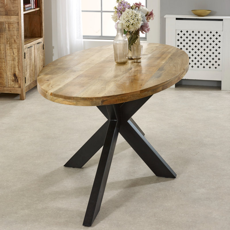 Lamantia Oval Solid Wood Top Metal Base Dining Table