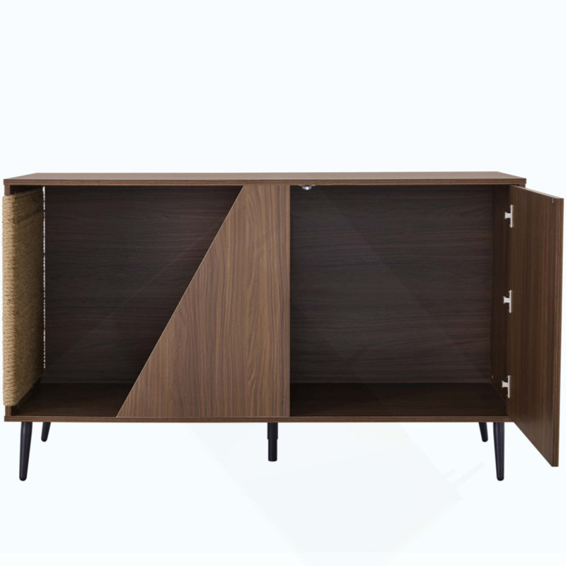 Table d'appoint moderne en noyer 2 en 1 avec porte à ressorts et bac à litière pour chat Cat Sisal