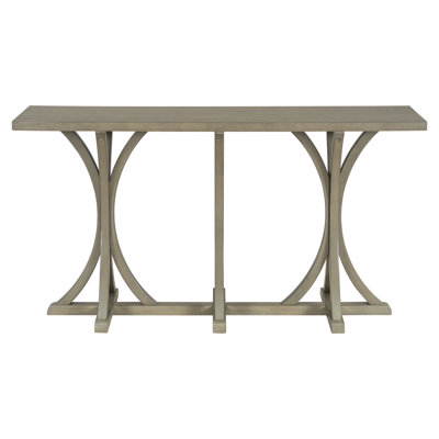 Table de style U en U de 59,8 po, plateau en placage de chêne, pieds incurvés en bois d'hévéa, pieds réglables pour niveler la console au sol