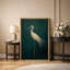 Oiseau aigrette vert rétro, photos de salle de bain rustique moderne, impression sur toile encadrée-115240912-115240905-115240904