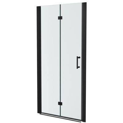 34"w X 72"h Matte Black Fold Shower Door With Bi - Function, 1/4 Inch Thick Tempered Clear Glass, Water To Keep Away, Stainless Steel Frame And Hinges, Reversible Installation Options, 180°