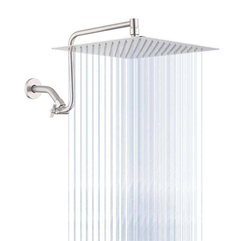 12" Square Shower Head With Adjustable Arm, Easy Installation Rain Strong And Construction, Reliable Use
