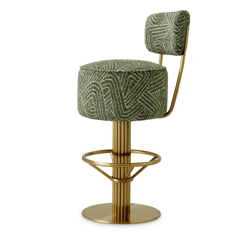 Bar Stool Carleton with back camari green brushed brass finish, Camari Green, Bar Stool (30.71" Seat Height)