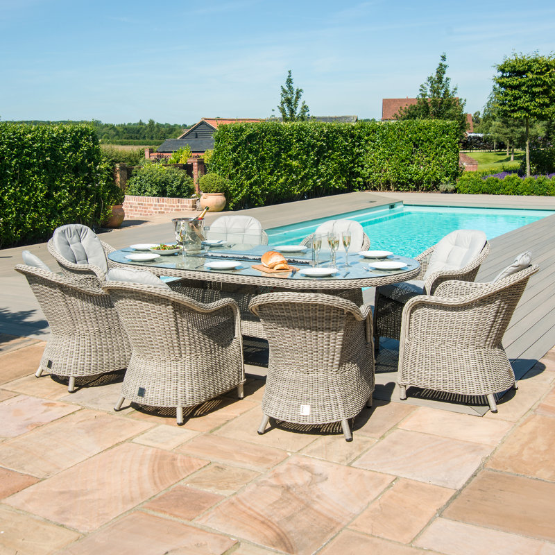 Balcom 8 Seat Oval Rattan Fire Pit Dining Set