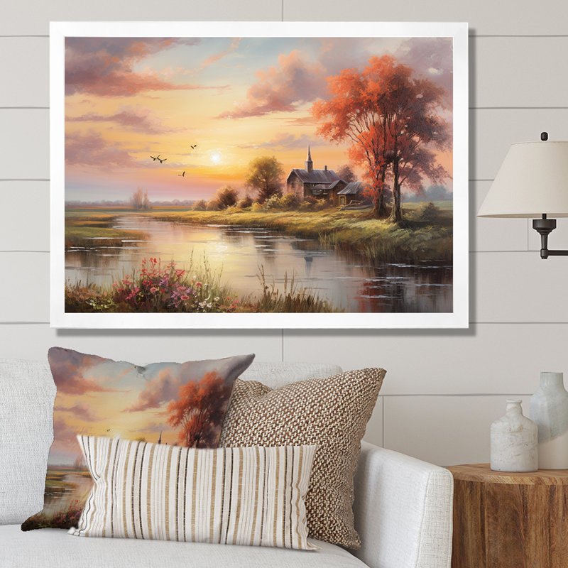 «Sunrise Autumn Country Panorama I», reproduction sur toile, Cadre photo blanc, H 24 po x l 32 po x P 1 po