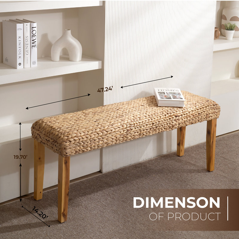 Frieda Hand-Woven Water Hyacinth Entryway, Acacia Solid Wood Benches Indoor