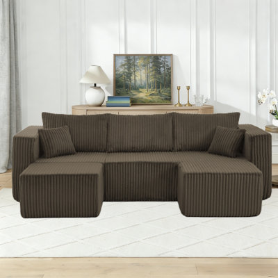 Canapé modulaire en velours côtelé 94,1 po brun, sans assemblage, peu encombrant