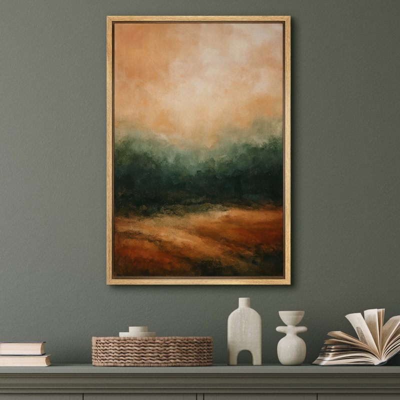 Reproduction de paysage abstrait encadrée sur toile murale pour décor de salon, H 24 po x l 16 po, Cadre flottant, Naturel