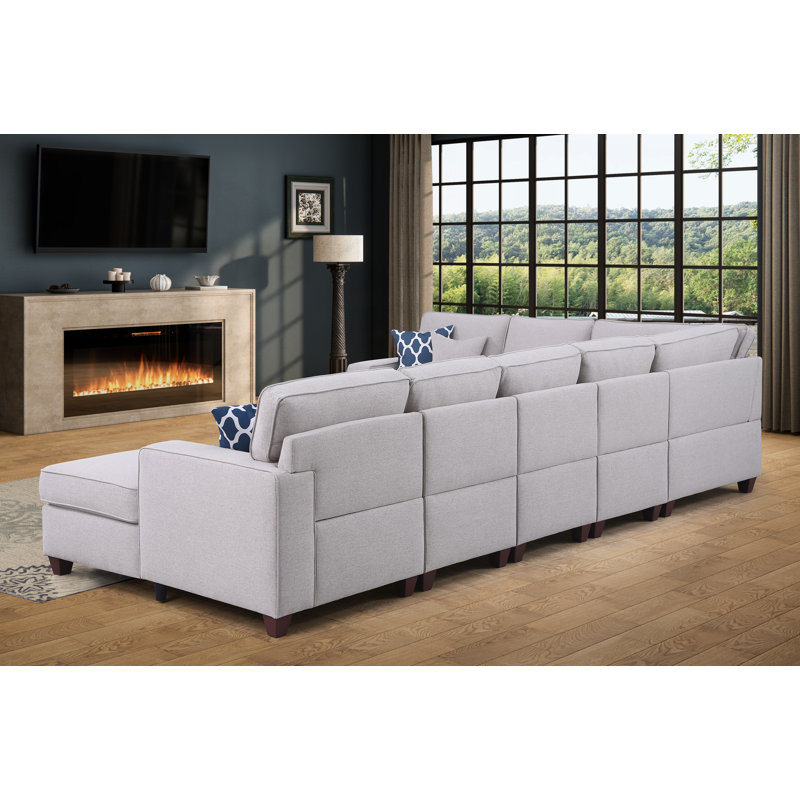 Samita Upholstered L-Shaped Sectional Left Hand Facing, Light Grey Linen