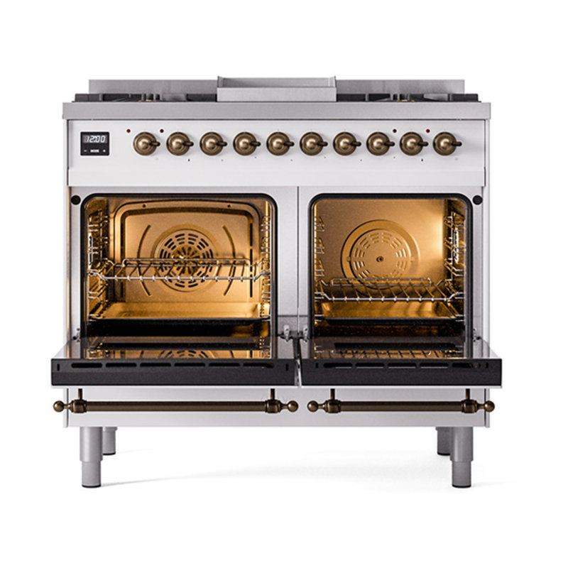 ILVE Nostalgie II Noblesse 40 po à double carburant, Blanc / bronze, Gaz naturel