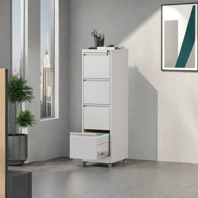 Classeur vertical à 4 tiroirs verrouillables en métal sur roulettes - Armoire verrouillable robuste pour la maison et le bureau