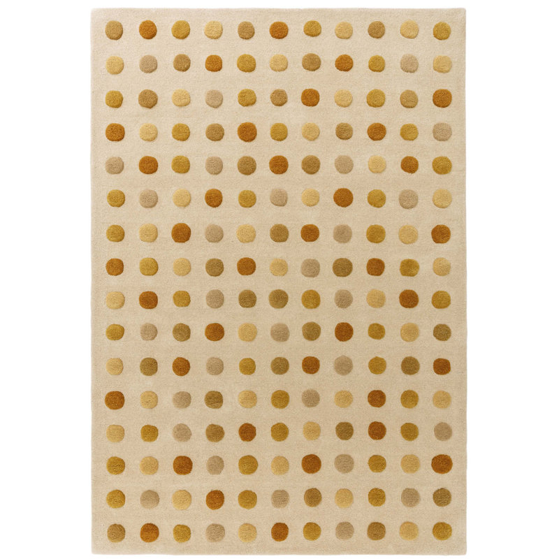 Nayiri Hand Woven Polka Dot Beige/Gold Area Rug, Rectangle 120 x 170cm