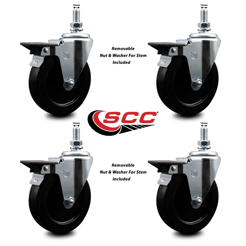 Rubber 10MM Threaded Stem Caster with Brake