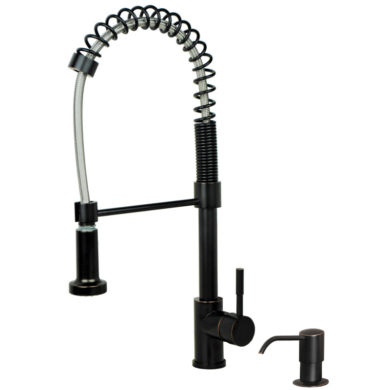 Single Handle Spring Pull Down Kitchen Faucet, Oil Rubbed Bronze, With Soap Dispenser