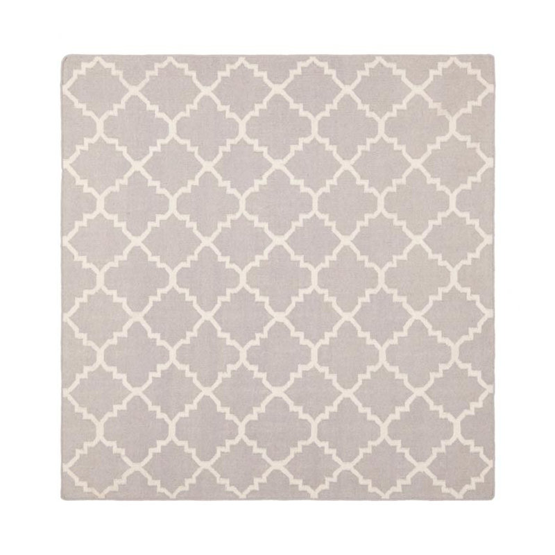 Rodgers Hand Woven Flat Weave Wool/Cotton Geometric Rug in Gray, Round 6'