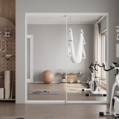 72" x 80"H Aluminum Frame 1 Lite Full Body Mirrored Sliding Closet Doors with Installation Hardware Kit