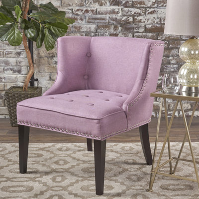 Chaise d'appoint lavande mauve avec revêtement moderne, coussin à boutons et garnitures cloutées fines, l 28,37 po x P 28,77 po, H 32,43 po, fauteuil en tissu lavande, garniture ornée