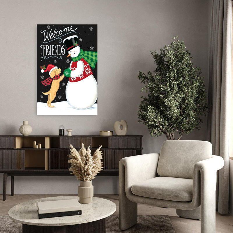 Neige, amis fantaisistes, art hivernal contemporain, H 36 po x l 24 po