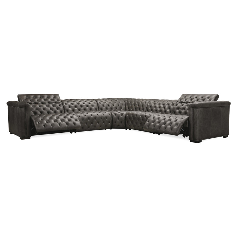 Savion Grandier Leather Symmetrical Reclining Sectional, Gravel