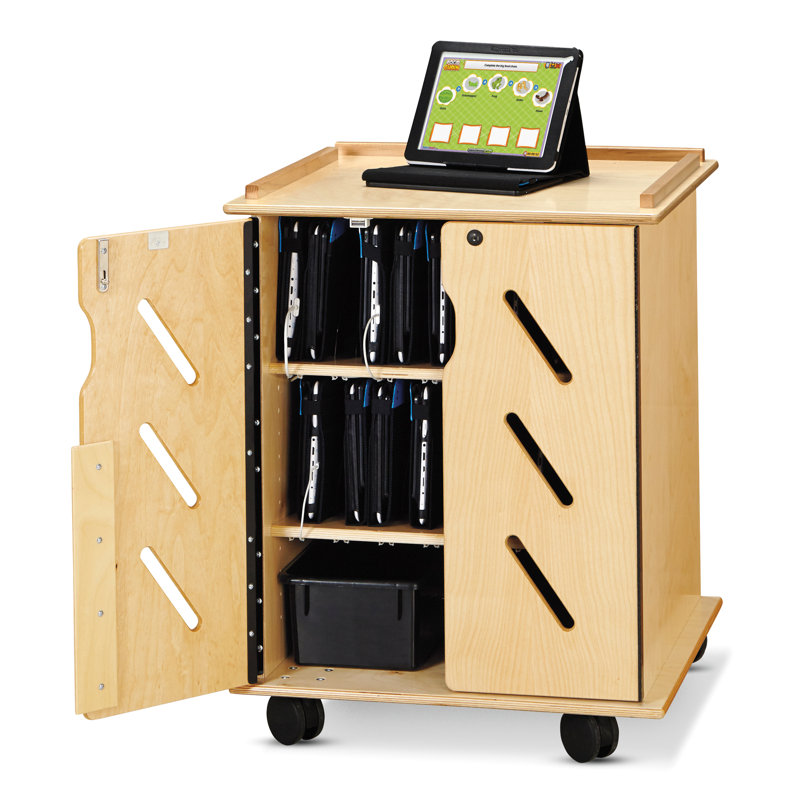 Heavy-Duty Black and Natural Wood Laptop Storage Cart