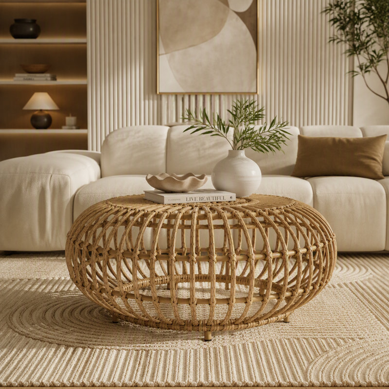 Table basse en faux rotin