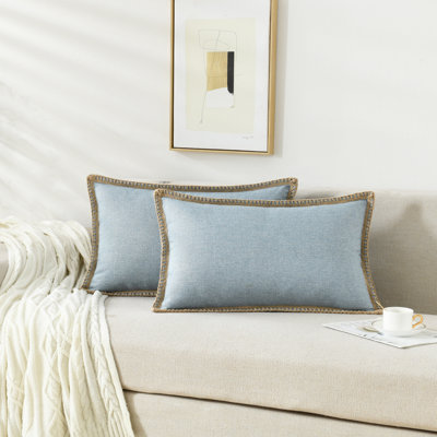 Farmhouse Trimmed Burlap Linen Polyester Pillow Cover