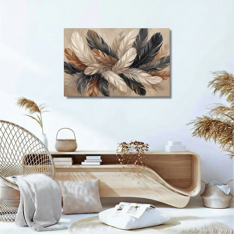 Ensemble de 1 tableau sur toile « Plumes », H 20 po x l 30 po, Toile tendue