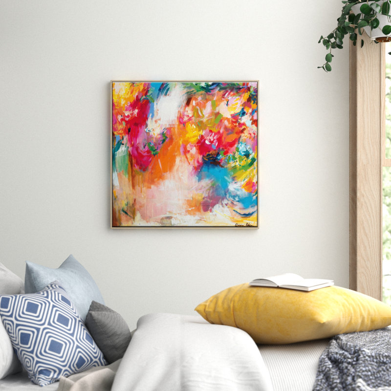 Female Energy by Amira Rahim - Painting on Canvas, 76cm H x 76cm W, Black Floater Frame