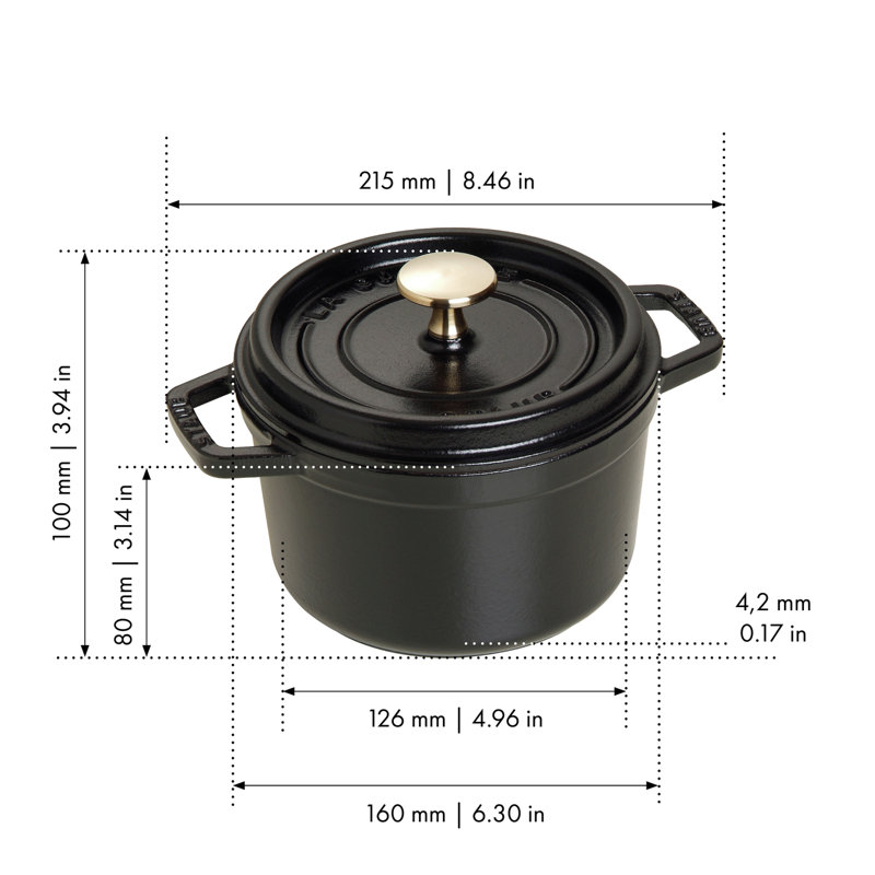 La Cocotte Cast Iron Round Cocotte, 1.25 quarts, Black Matte