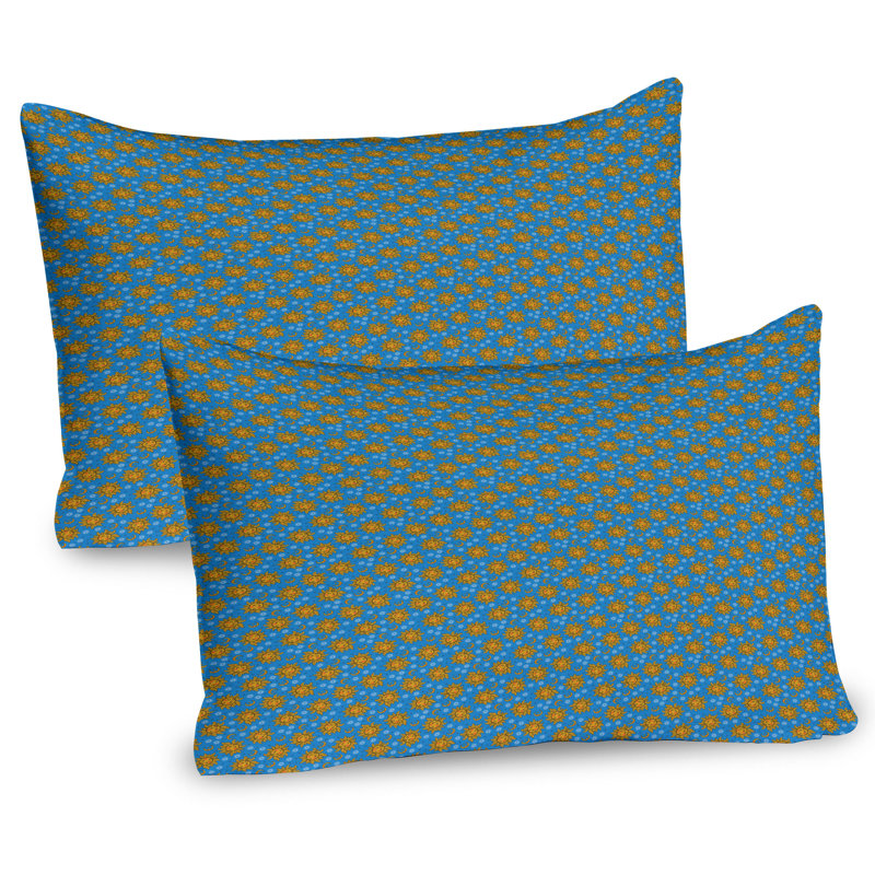 Azure Blue and Dark Yellow Microfiber Pillow Shams, 2 Pack