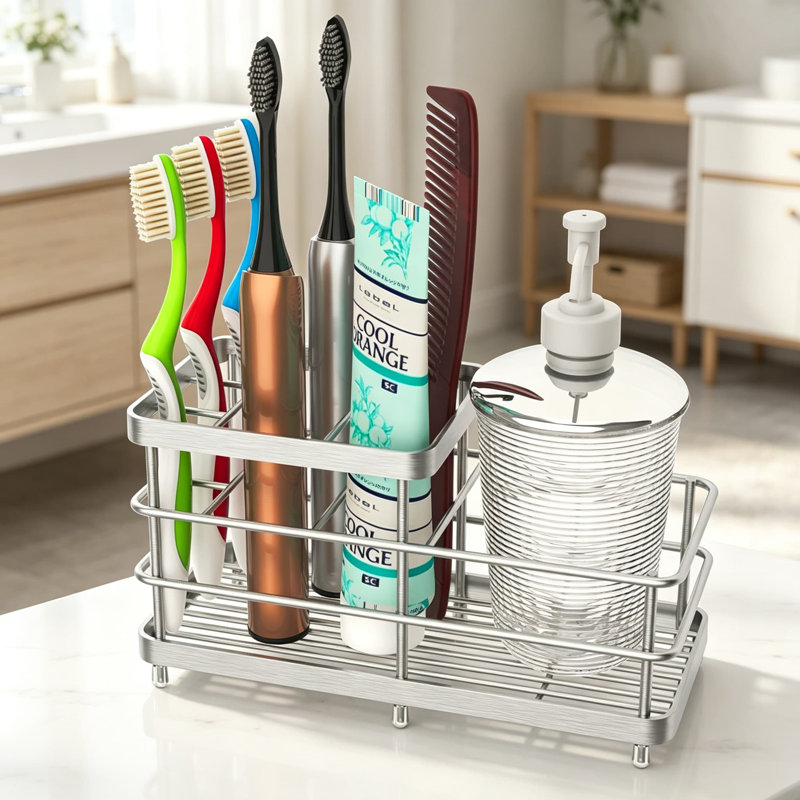 Porte-brosse à dents en acier inoxydable avec 6 fentes, organisateur de salle de bain antirouille pour dentifrice, brosse à dents électrique et articles de toilette, conception antidérapante