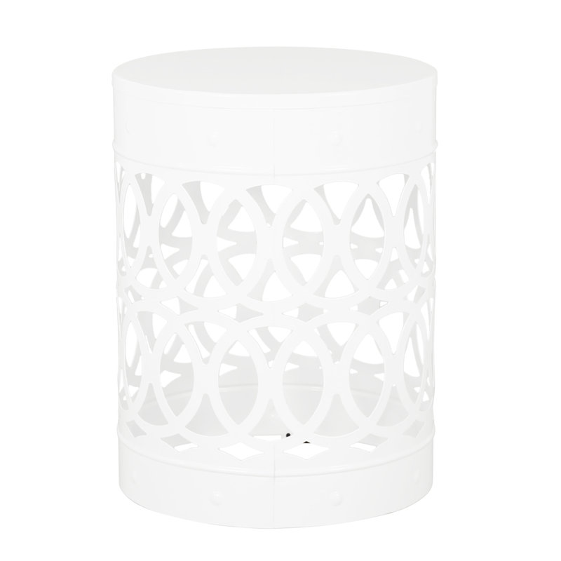Modern White Iron Outdoor End Table, Large, Frame Side Large Size, Stable, White, 17.99" H x 13.93" W x 13.7" D