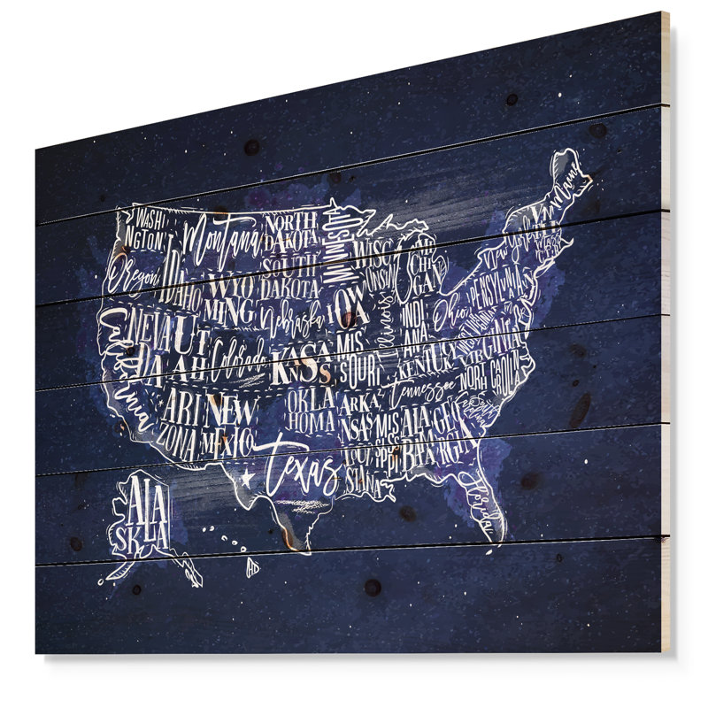 « united states rétro map », impression, Bois, H 15 po x l 20 po x P 1 po