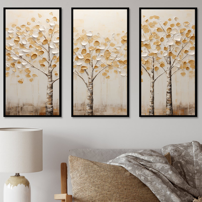 Ensemble d'armoire murale Beige Trees Harmony, Cadre flottant noir, H 32 po x l 48 po x P 1 po