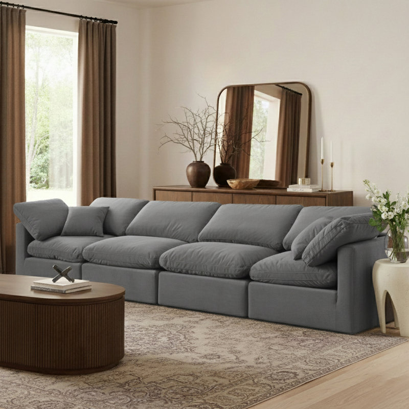 Musheerah 140'' Velvet Sofa, Grey Velvet